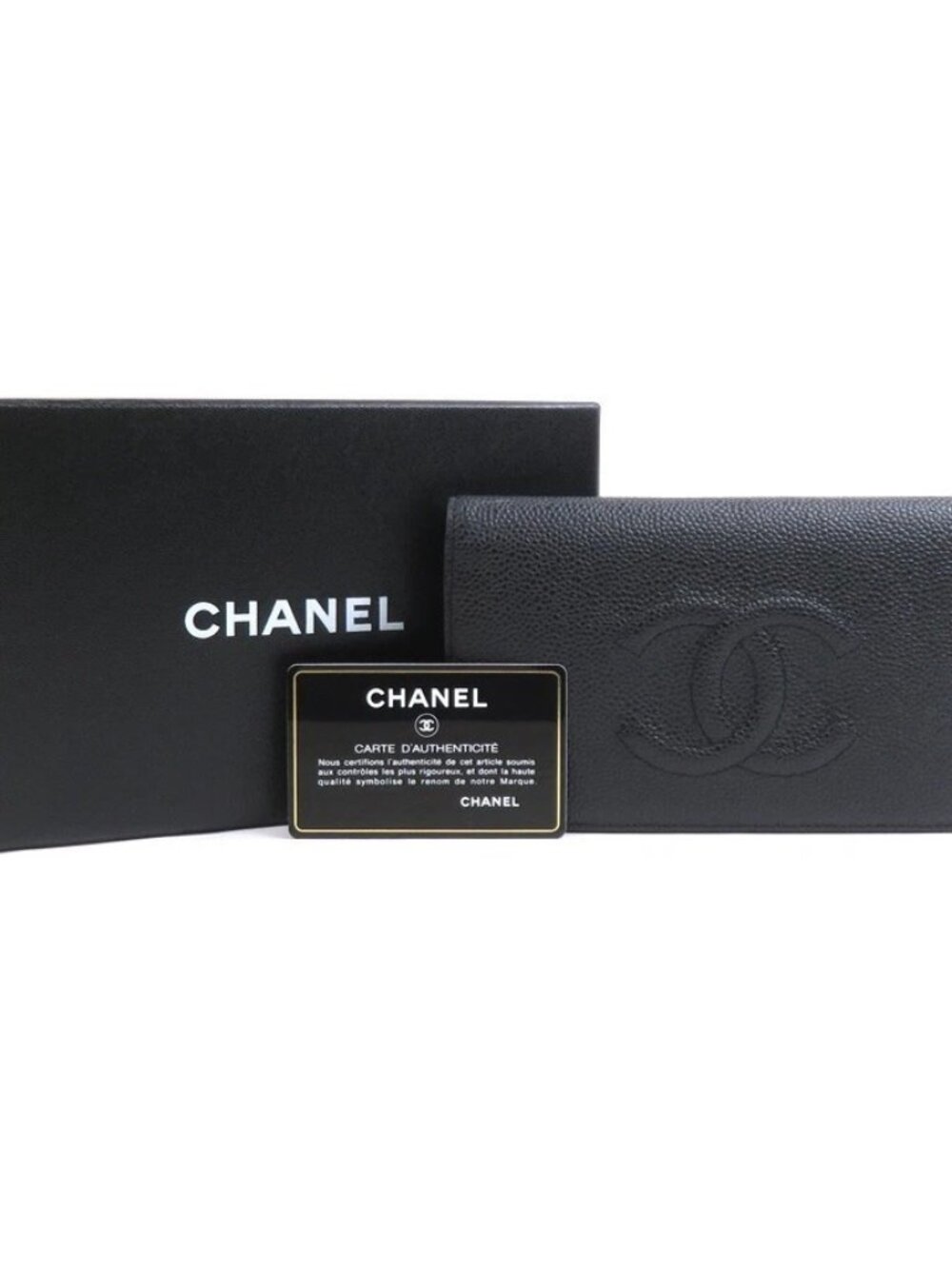 CHANEL CC Logo Bifold Long Wallet Black Leather -
